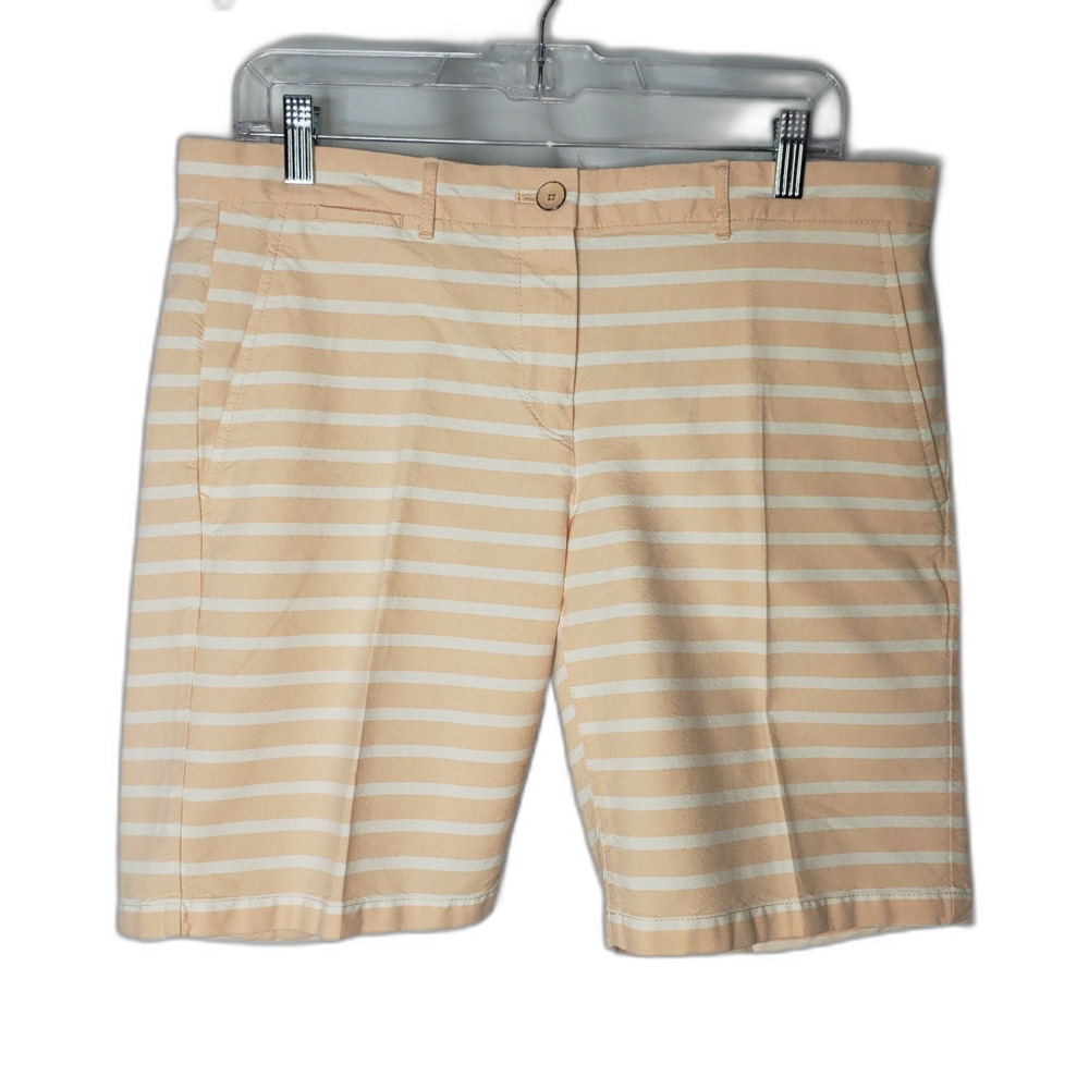 GAP Boyfriend Essential Roll Up Bermuda Shorts Peach White Stripes Womens Size 8